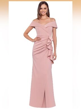 Off-Shoulder Blush Ruffle Evening Dress